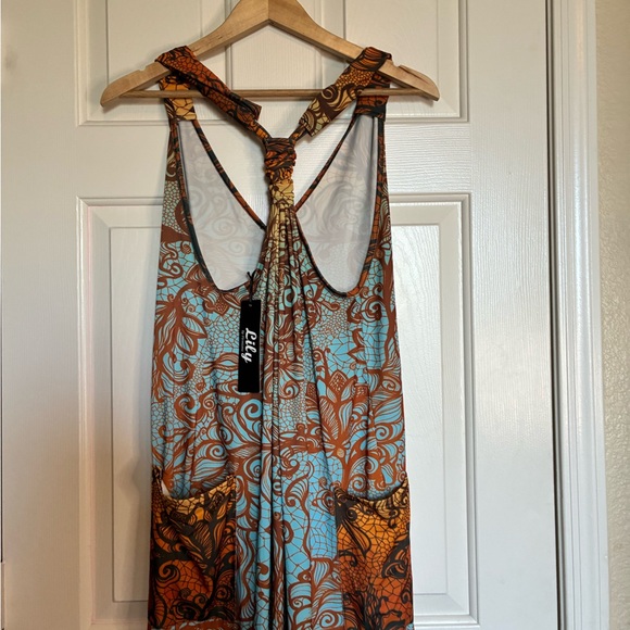 Bohemian Blue and Brown Maxi Jumpsuit - Picture 7 of 15
